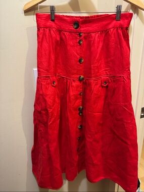 FARM Rio Vibrant Red Button-Front A-Line Skirt